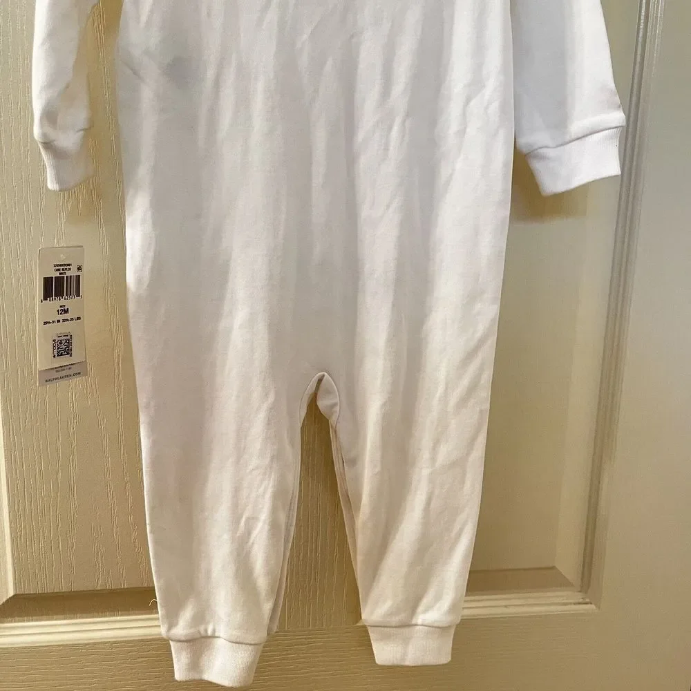 Ralph Lauren White Embroidered Schiffli Coverall Romper Boys Size 12 Months NWT